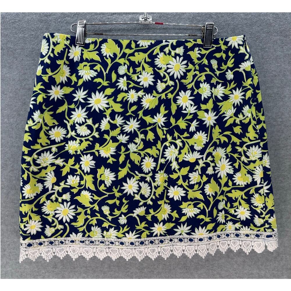 VTG Key West womens sz 14 Cotton Skirt Daisy Floral Print Preppy Classic Summer